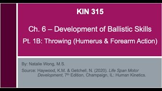 315 S22 - Mod 5, Pt 1B | Developmental Sequence of Overarm Throwing (Upper Arm & Forearm Action)
