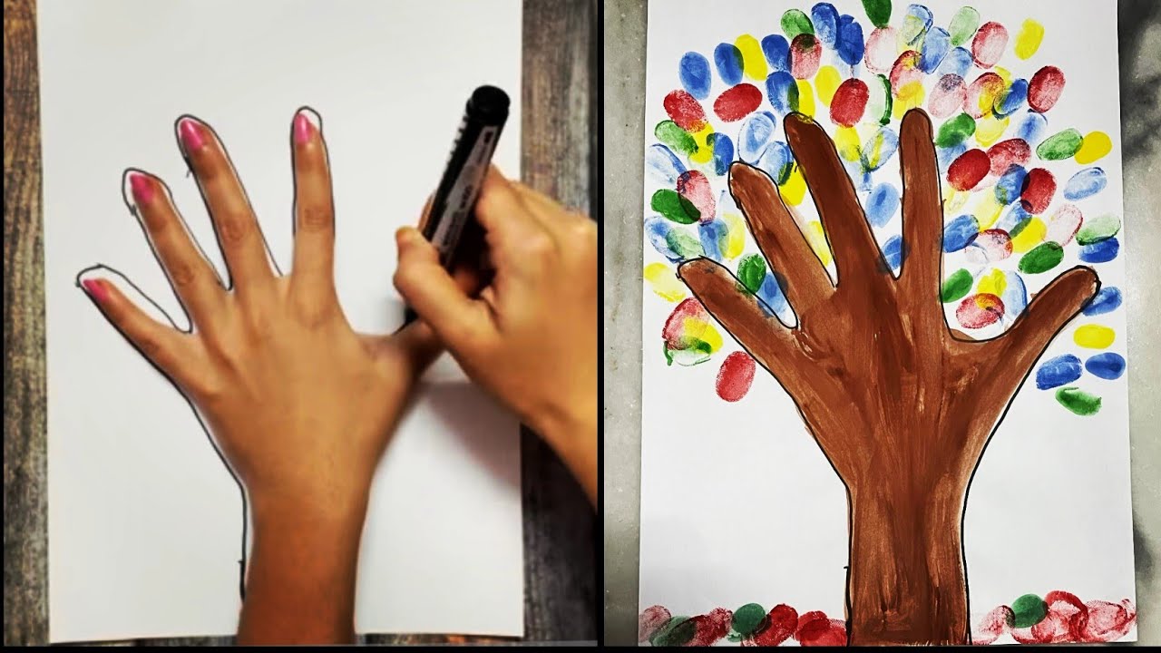 easy finger painting ideas for beginners, finger painting art, tree  painting, thumb painting