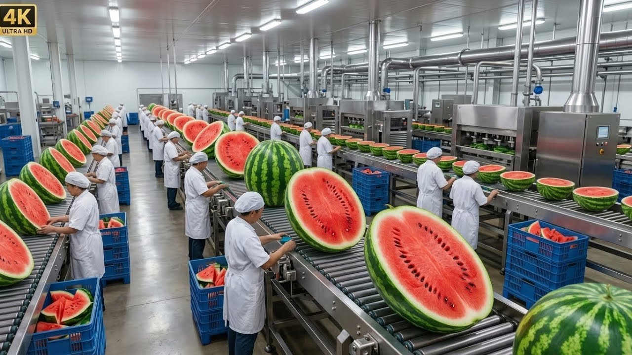 Inside a WATERMELON Factory: How Fresh Melons Turn Into Sweet Treats! 🍉 ...
