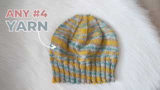 SIMPLE Knit Hat Tutorial for Beginners (Use any Medium-Weight Yarn!)