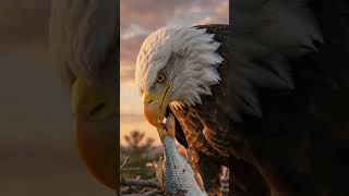 Eagle Enjoys Its Meal at Sunset 🦅🌅 | A Stunning Wildlife Moment #shorts 
