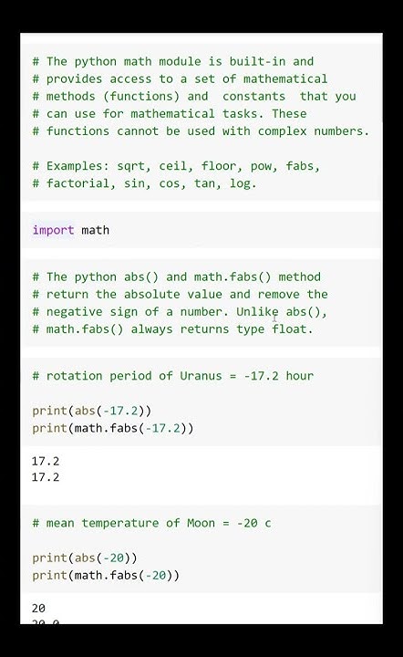 The Abs and Math.fabs Methods in Python #shorts - YouTube