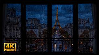 Eiffel Tower Rainy Window View in 4K 🌧️✨ Paris Night Ambience with Rain Sounds & Raindrops for Sleep screenshot 1