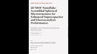 2D MOF Nanoflake-Assembled Spherical Microstructures for Enhanced Supercapacitor and ... | RTCL.TV