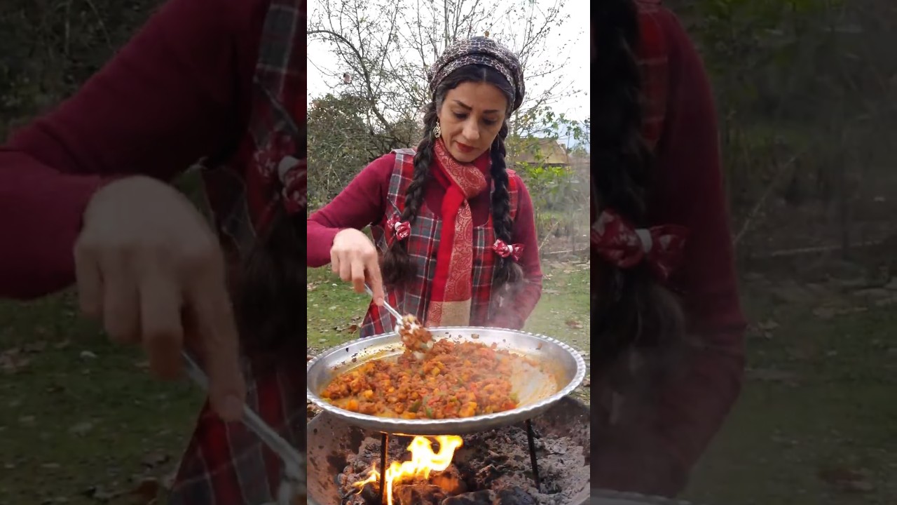 Rustic Pan-Fried Beef with Potatoes in a Garden Kitchen