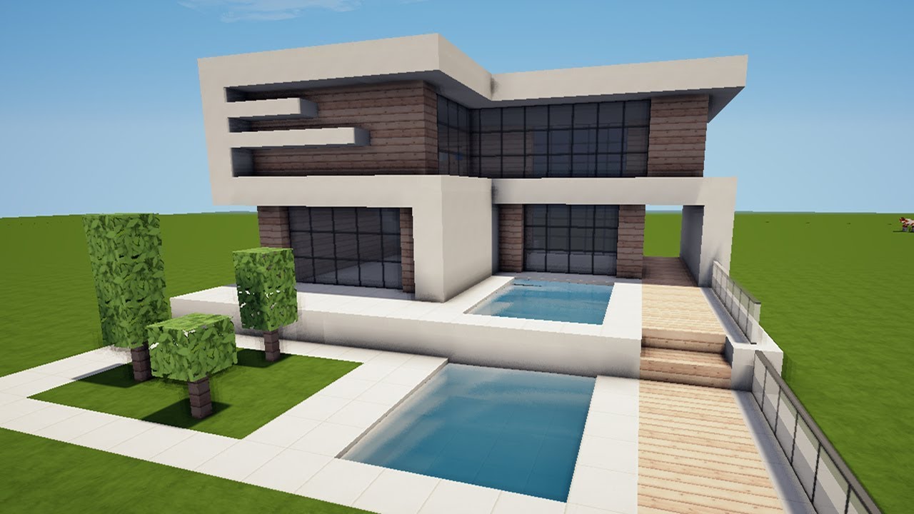 Modernes Haus Mit Pool In Minecraft Bauen Tutorial Haus 169 Youtube