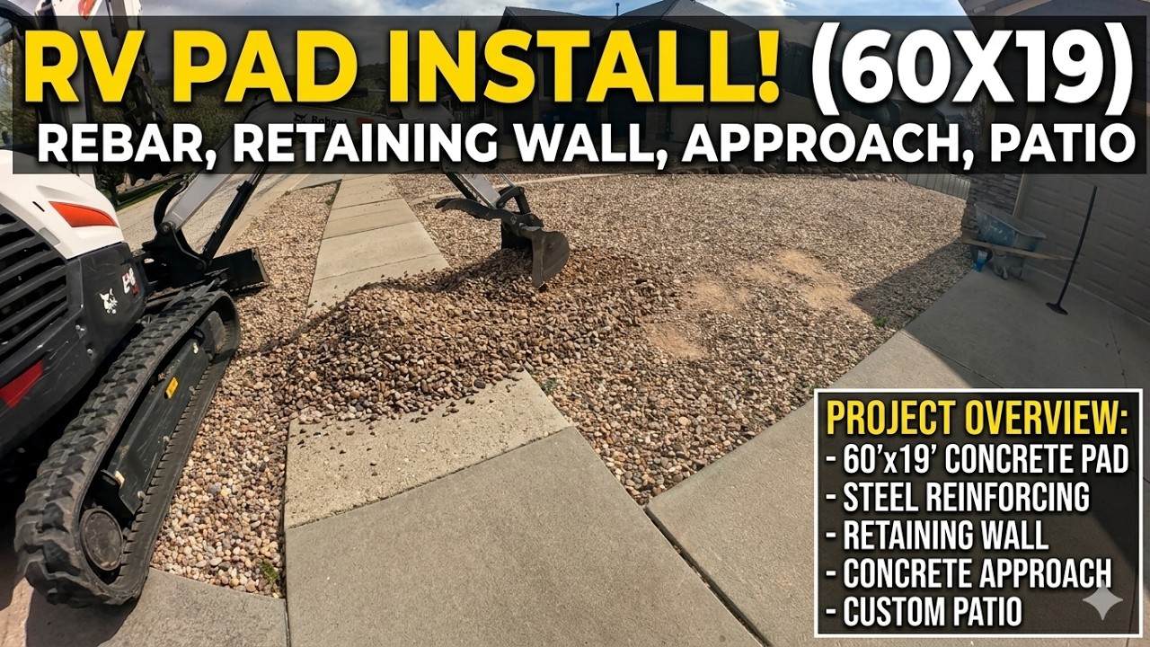 How We Built a 60x19 RV Pad | Excavation, Wall & Concrete Pour - YouTube