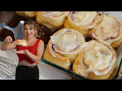Strawberry sweet rolls with homemade jam and cream cheese icing, from the video