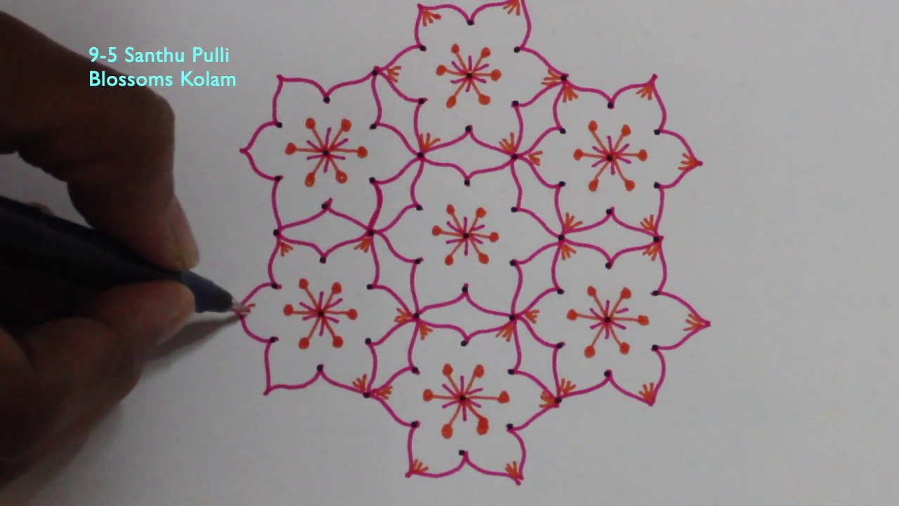 Kolam 13: Beautiful Flower Rangoli design with dots 9-5 / daily ...