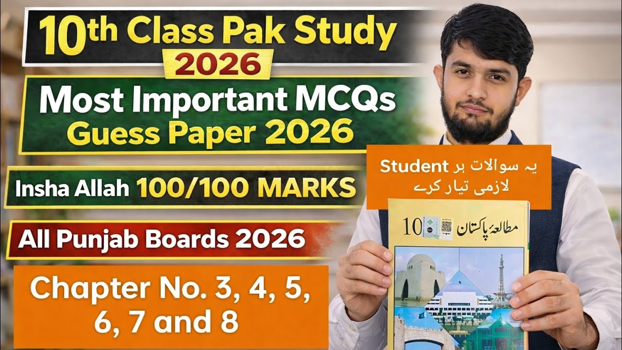 10Th Class Pak Study MCQs Guess Paper 2026 | 10Th Pak Study Most Important MCQs 2026 