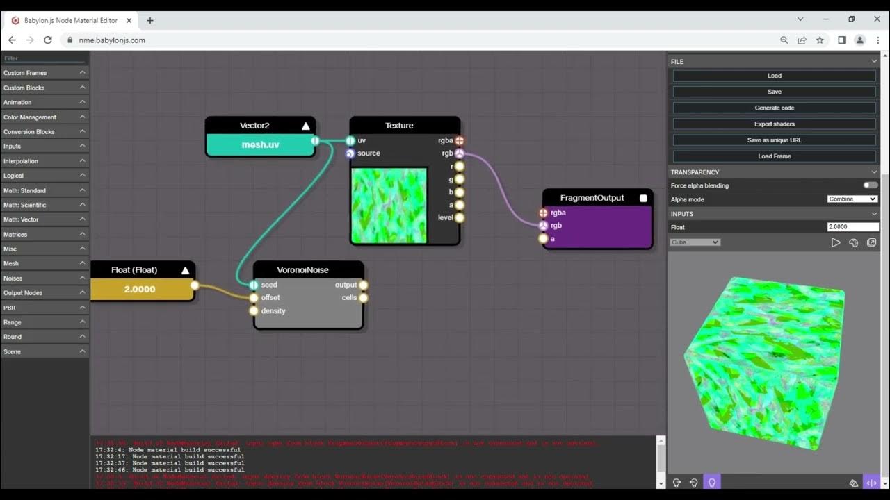 VoronoiNoise node babylon js node material editor YouTube
