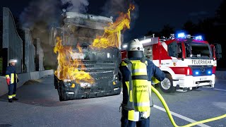 Emergency Call 112 - Nürnberg Fire Brigade Respond to Truck Fire During Night Shift!