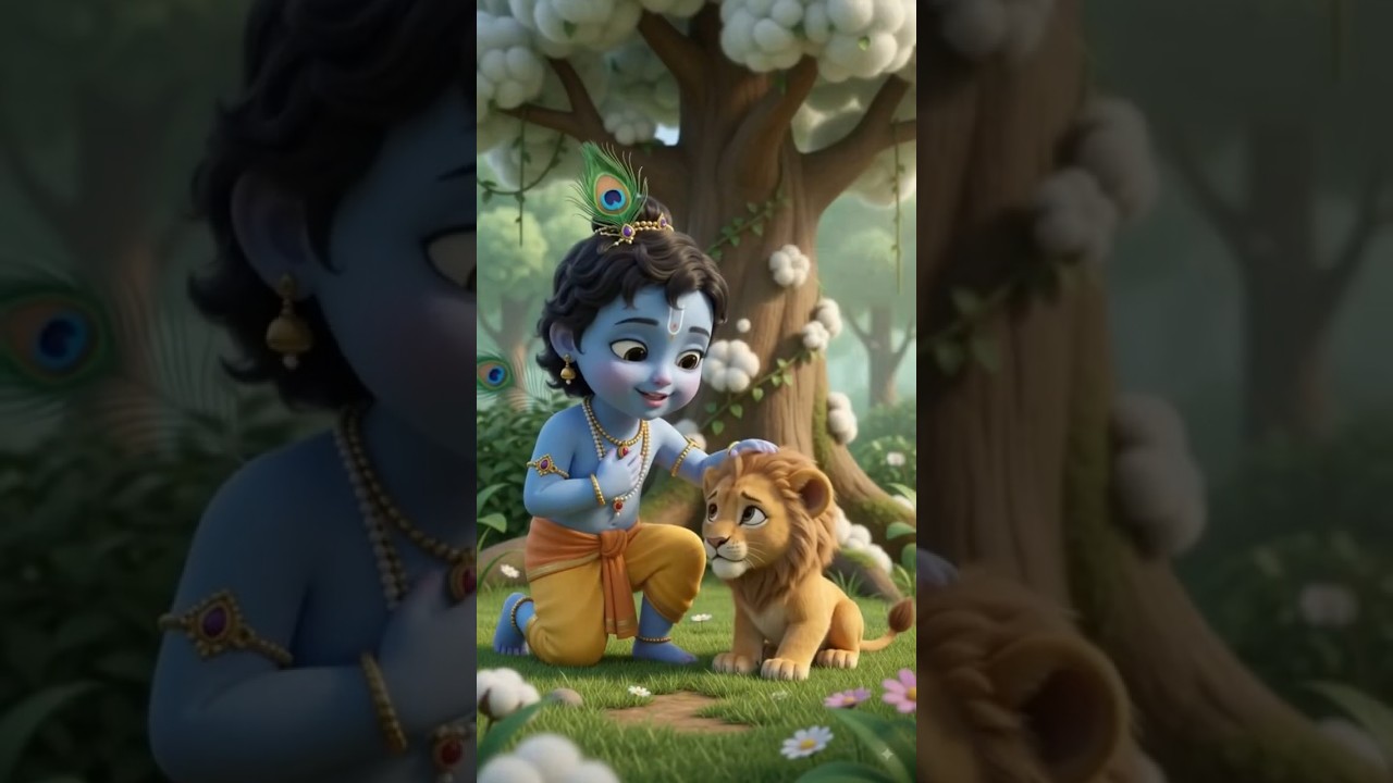 कृष्ण और शेर की अनोखी दोस्ती 🦁 | Heart Touching Cartoon Story #Shorts