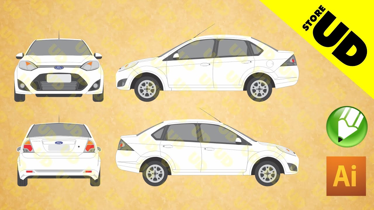 Ford Fiesta Rocam Sedan 2014 em Vetor | Corel e Illustrator | CDR e AI