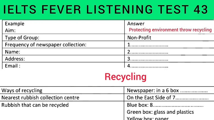 Ielts fever listening test 43 | Protecting environment throw recycling | Recycling