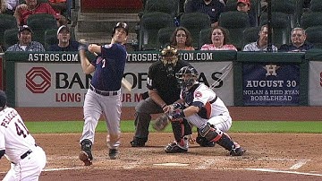 MIN@HOU: Mauer rips a double for first hit in return