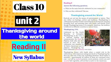 Class 10 English Unit 2 Reading II Thanksgiving around the World all Excersise