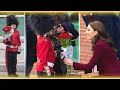 Touching moment Princess Kate receive flowers from boy dressed as Grenadier Guard during Boston Tour