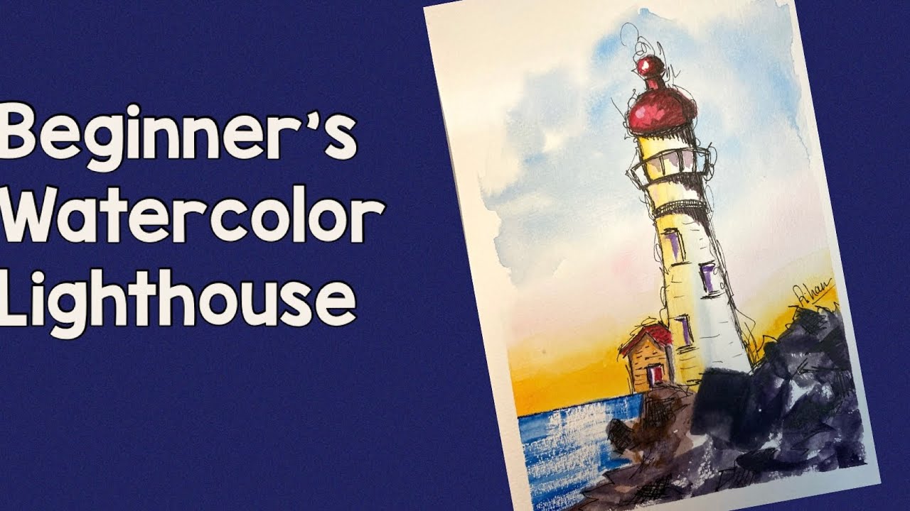 Line and Wash Easy Lighthouse watercolor beginners #watercolor # ...