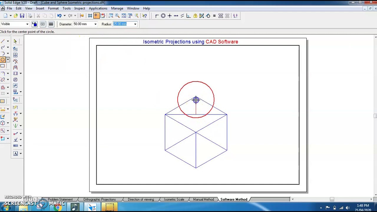 Engineering Graphics | Isometric Projections | Sphere over cube Manual ...