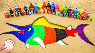 EXPERIMENT: How to make Rainbow Marlin Fish with Orbeez from Big Coca Cola vs Mentos & Popular Sodas