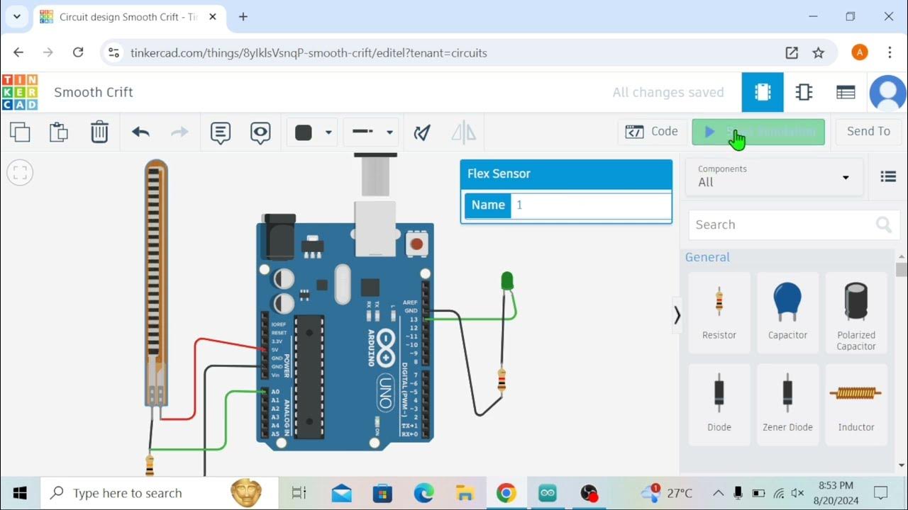 Flex sensor interfacing with Arduino | Arduino programming | Tinkercad ...
