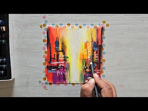 AMAZING! Abstract Cityscape Painting / Easy Painting Technique Using Oil Pastels