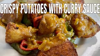 Spiced crispy roasted potatoes with tasty curry sauce/ how to make spicy crispy roasted potatoes