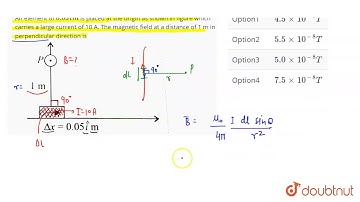 An element of 0.05hati m is placed at the origin as shown in figure which carries a large curren...