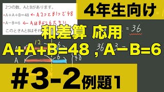 【４年生向け 中学受験 算数】 和差算応用　問題文を線分図で表して和差算を解く方法を例題とともに解説します。