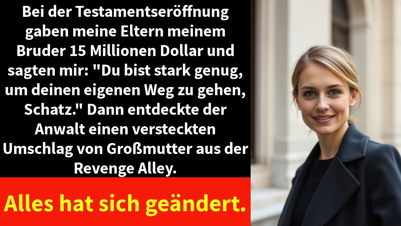 Ich saß im Anwaltsbüro meiner Eltern und hörte, wie sie meinem Bruder 15 Millionen Dollar unseres Erbes gaben, während sie mir sagten, ich sei „stark genug, um allein klarzukommen". Jahrelang...
