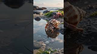 Tiny Hermit Crab Exploring Tide Pools 🦀🌊 | Relaxing Ocean Nature Sounds #shorts