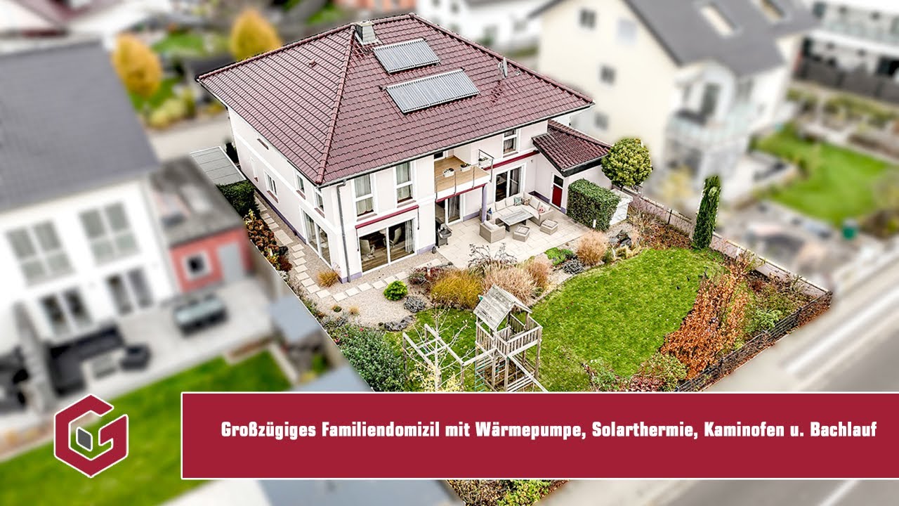 Modern und stilvoll! Großzügiges Familiendomizil mit Wärmepumpe, Solarthermie, Kaminofen u. Bachlauf