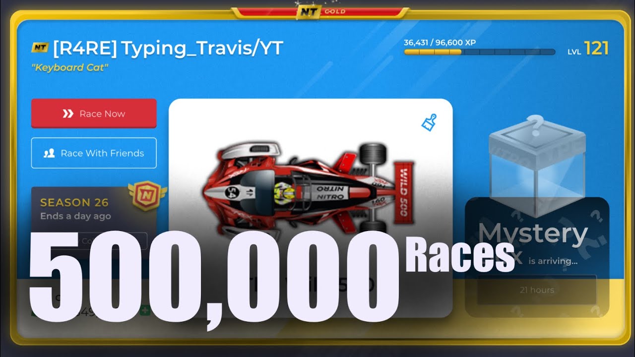 How To Get “The Wild 500” Car In Nitro Type! Half-a-Million Races! 500,000  Races! 