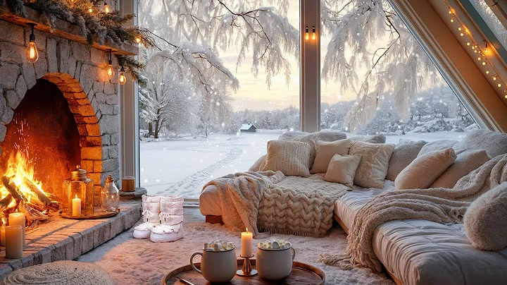 Peaceful Winter Haven ❄️ Crackling Fire, Soft Snowfall & Hygge Comfort
