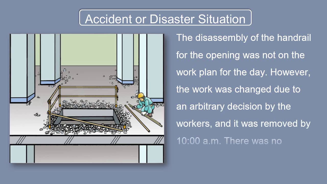 Examples of typical workplace accidents/Falling/Fall from an opening from which the handrail had