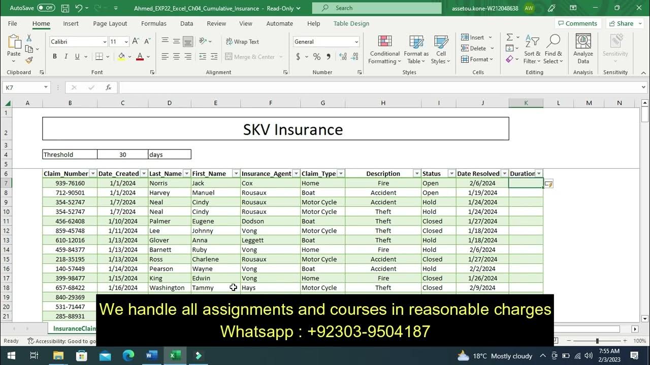 Exp22_Excel_Ch04_Cumulative_Insurance_Claims_1.2 Excel_Chapter_4