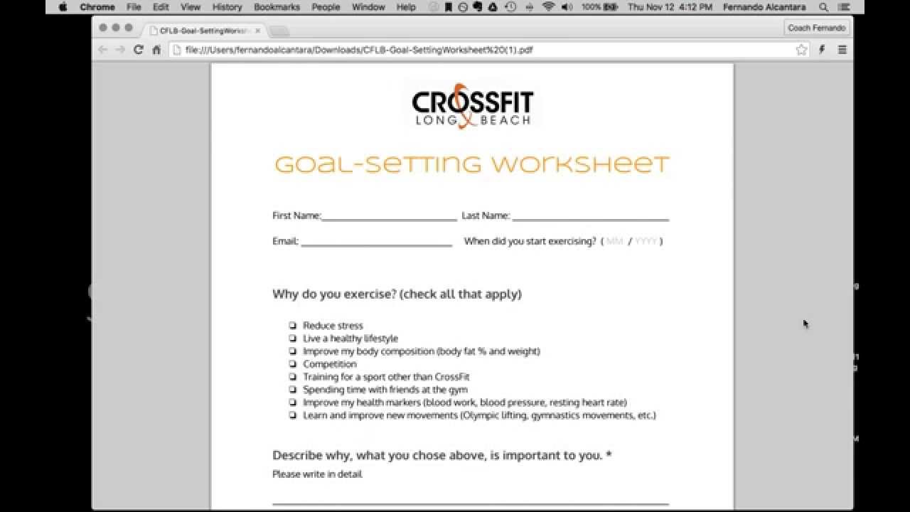 goal setting work sheet