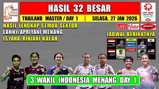 WAKIL INDONESIA MENANG ~ Hasil 32 Besar Thailand Master 2026 Hari Ini ~ LANNY/APRIYANI MENANG