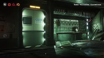 Dark Scifi environment in Unreal Engine 4 - Door and screen panel view