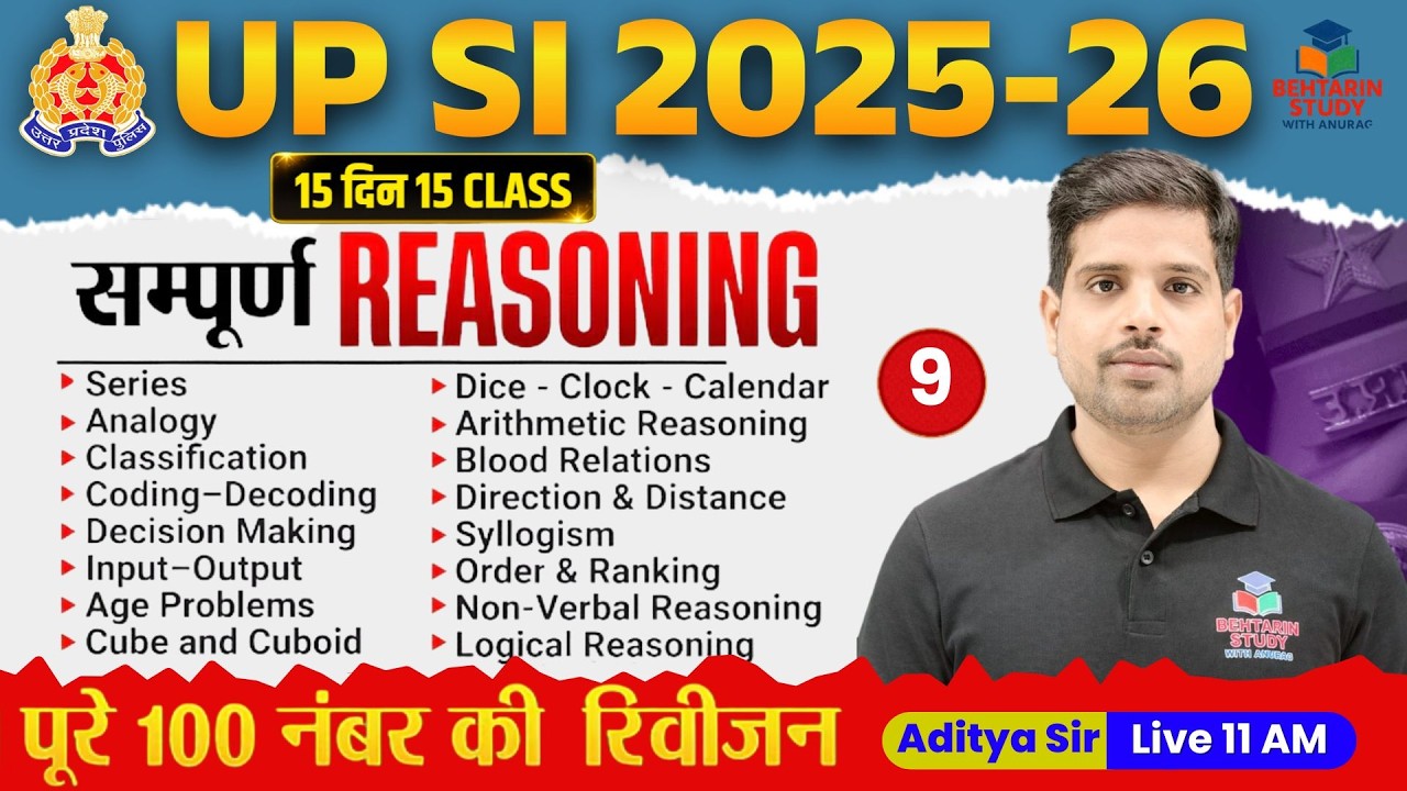 UP SI Reasoning Practice Set | UPSI Reasoning Classes | UPSI 2025 Reasoning by Aditya Sir #9