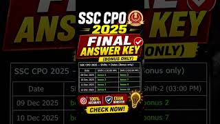 SSC CPO 2025 Final Answer Key Out 🔥 Bonus marks | #ssc #ssccpo #ssccgl2026
