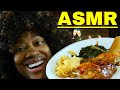 ASMR Mukbang Eating Sounds 🥂🍗💙 Soul Food Dinner BBQ Chicken Greens Mac and Cheese Cornbread