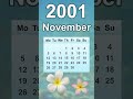November 2001 Calendar 