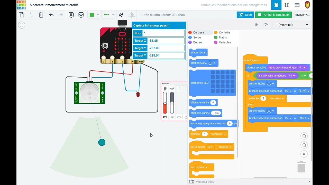 detecteur de mouvement microbit tinkercad 