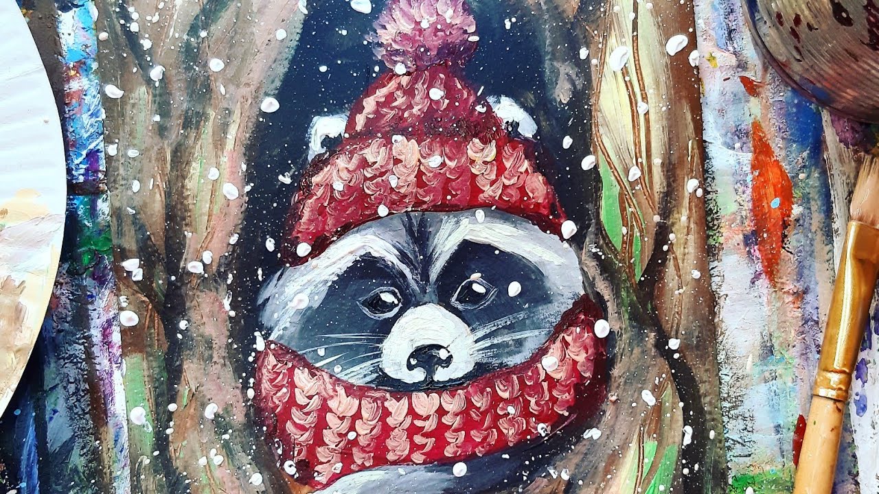 ЕНОТ |Рисуем первый снег🌨Painting step by step🎨