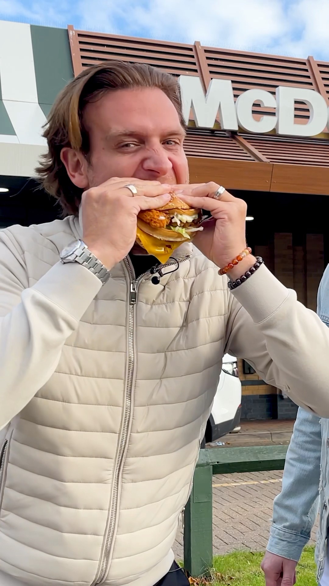 When he bites into it ??