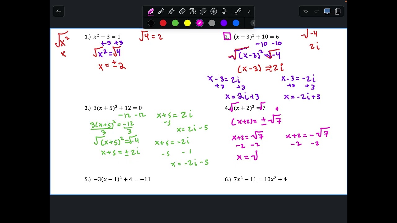 Algebra 2: Unit 4 - HW # 6 Solving Simple Quadratic Equations