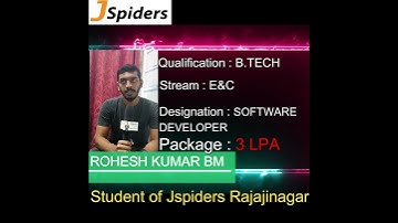 SUCCESSFULLY PLACED | ROHESH M | JSPIDERS RAJAJINAGAR |SOFTWARE DEVELOPER | STUDENT FEEDBACK |