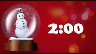 2 Minute Timer, Christmas Music, Animated Snowman Snow Globe, White Numbers on Red
